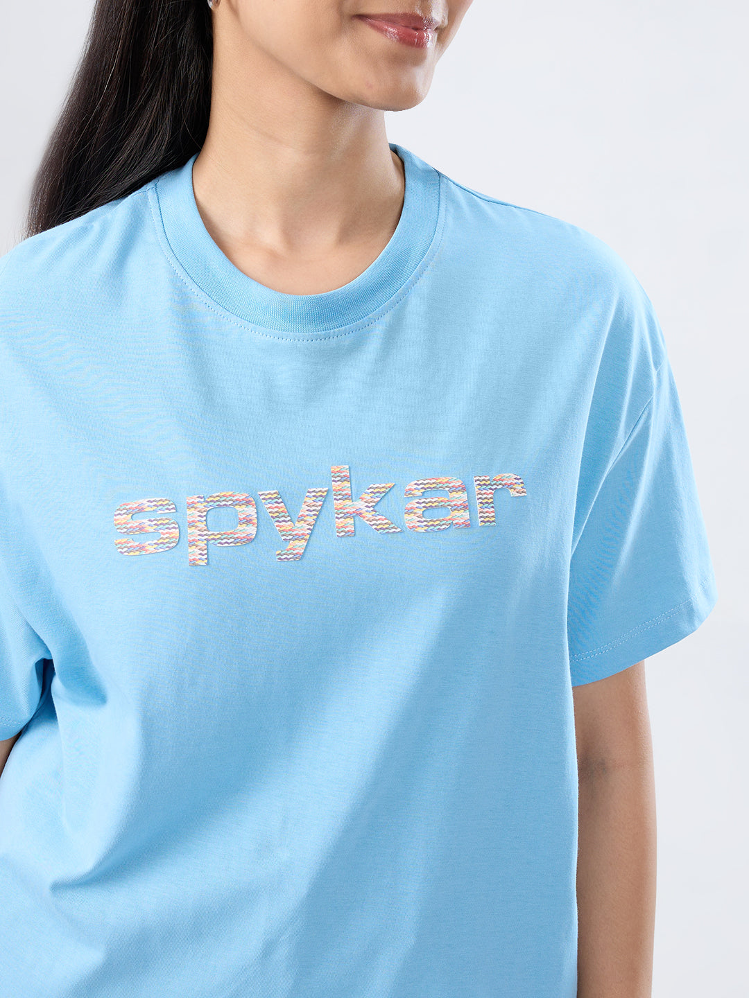 Women T-Shirt Graphic Blue Oversized Fit