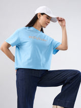 Women T-Shirt Graphic Blue Oversized Fit