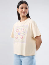 Women T-Shirt Graphic Beige Oversized Fit