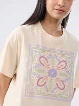 Women T-Shirt Graphic Beige Oversized Fit