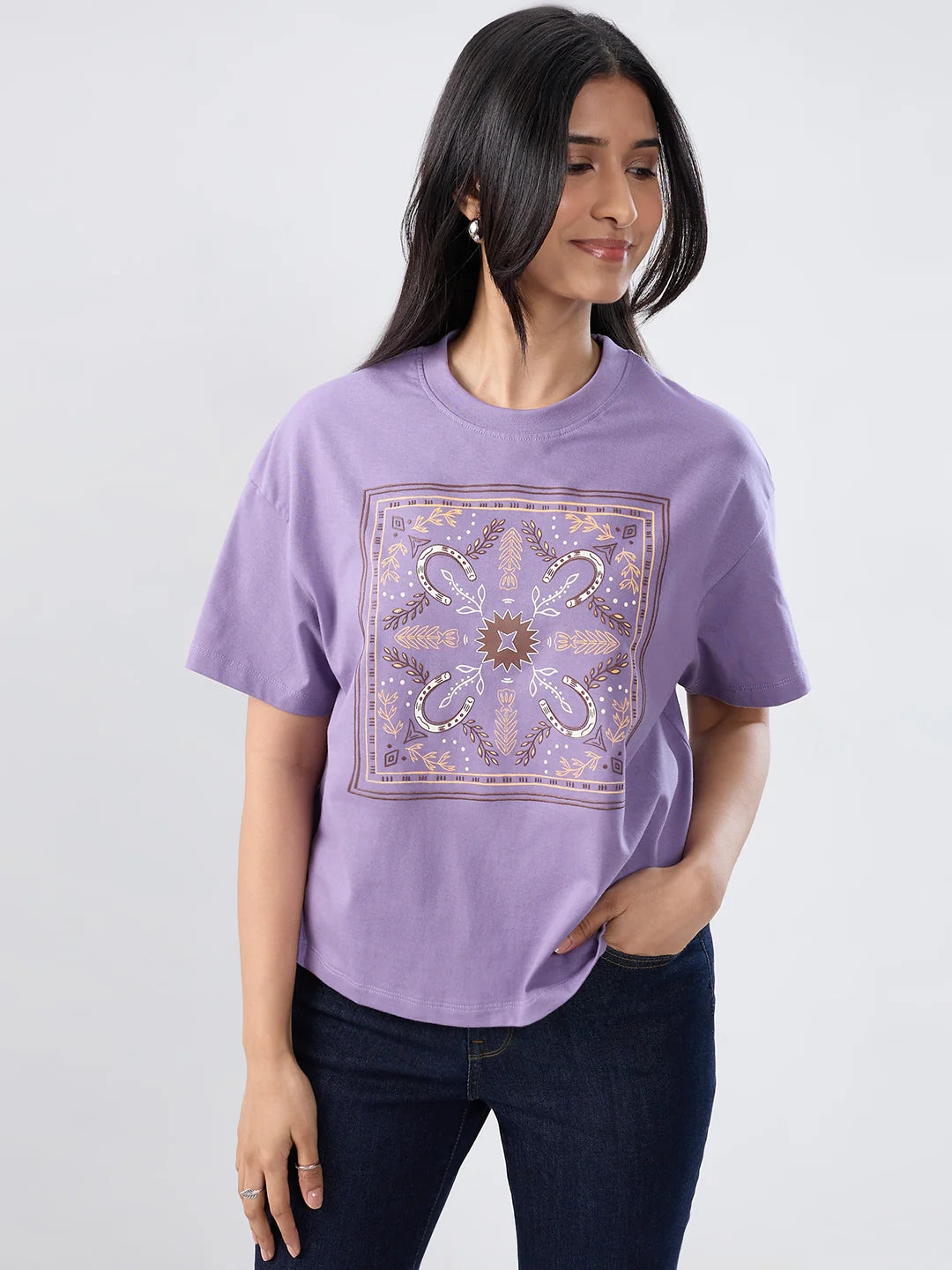 Women T-Shirt Graphic Purple Oversized Fit