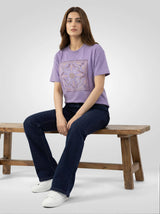 Women T-Shirt Graphic Purple Oversized Fit