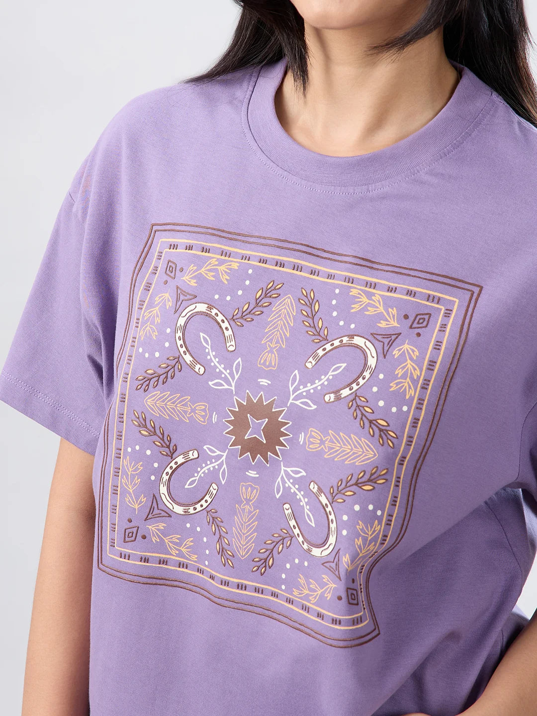 Women T-Shirt Graphic Purple Oversized Fit
