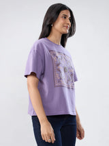 Women T-Shirt Graphic Purple Oversized Fit