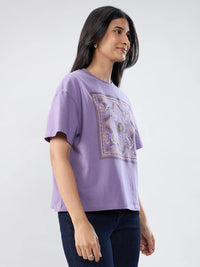 Women T-Shirt Graphic Purple Oversized Fit