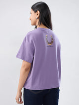 Women T-Shirt Graphic Purple Oversized Fit