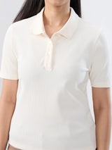 Women T-Shirt Solid White Regular Fit