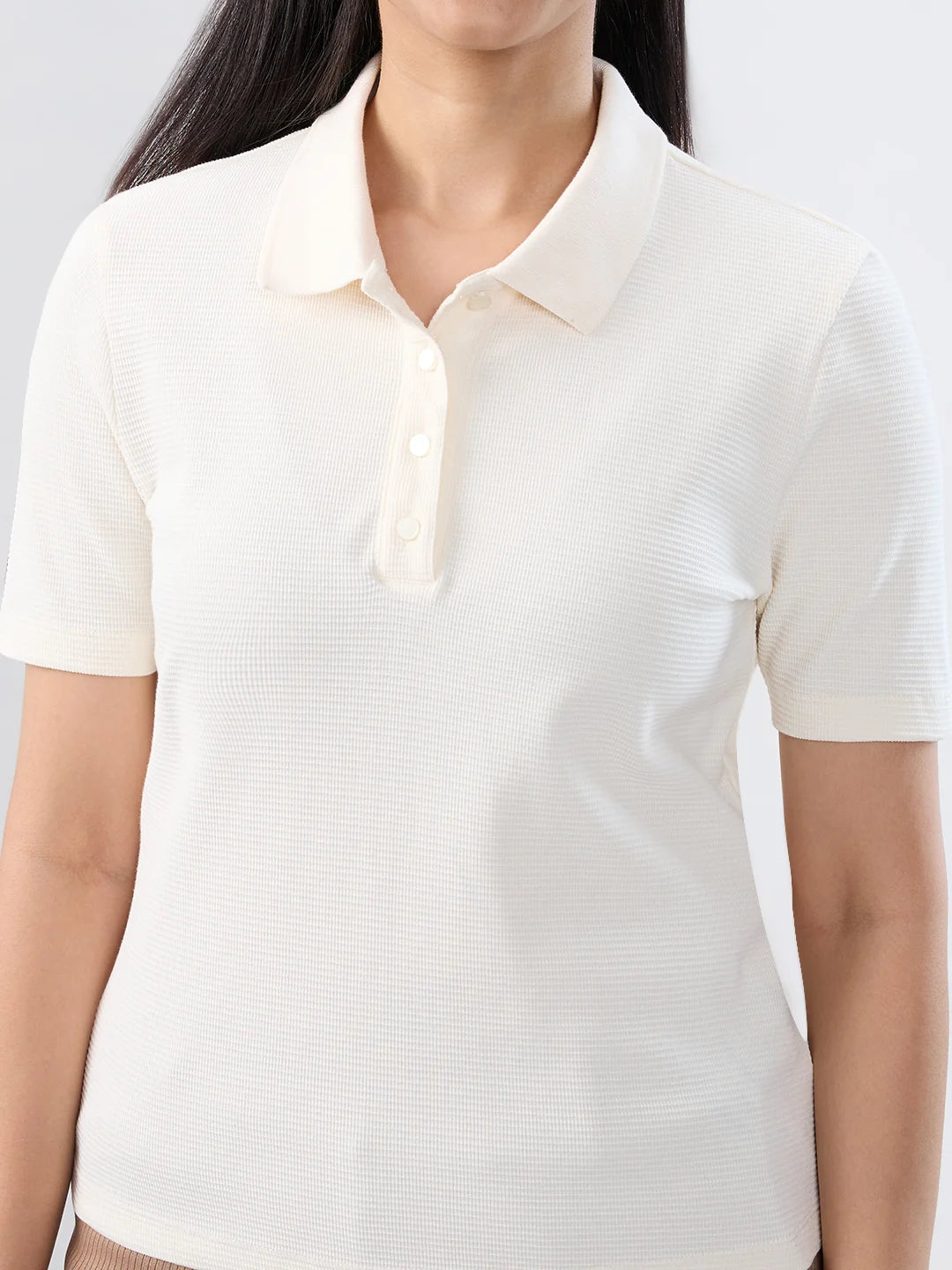 Women T-Shirt Solid White Regular Fit