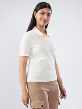 Women T-Shirt Solid White Regular Fit