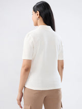 Women T-Shirt Solid White Regular Fit