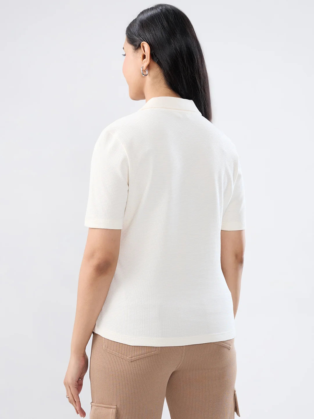 Women T-Shirt Solid White Regular Fit