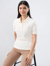 Women T-Shirt Solid White Regular Fit