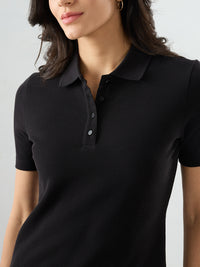 Women T-Shirt Solid Black Regular Fit