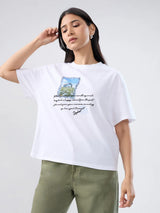 Women T-Shirt Graphic White Oversized Fit