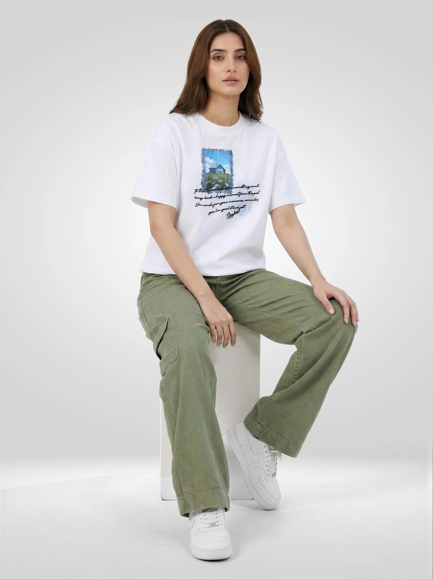 Women T-Shirt Graphic White Oversized Fit
