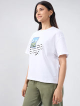 Women T-Shirt Graphic White Oversized Fit