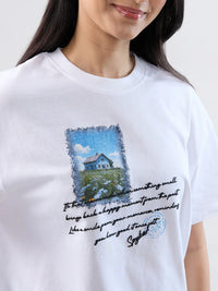 Women T-Shirt Graphic White Oversized Fit