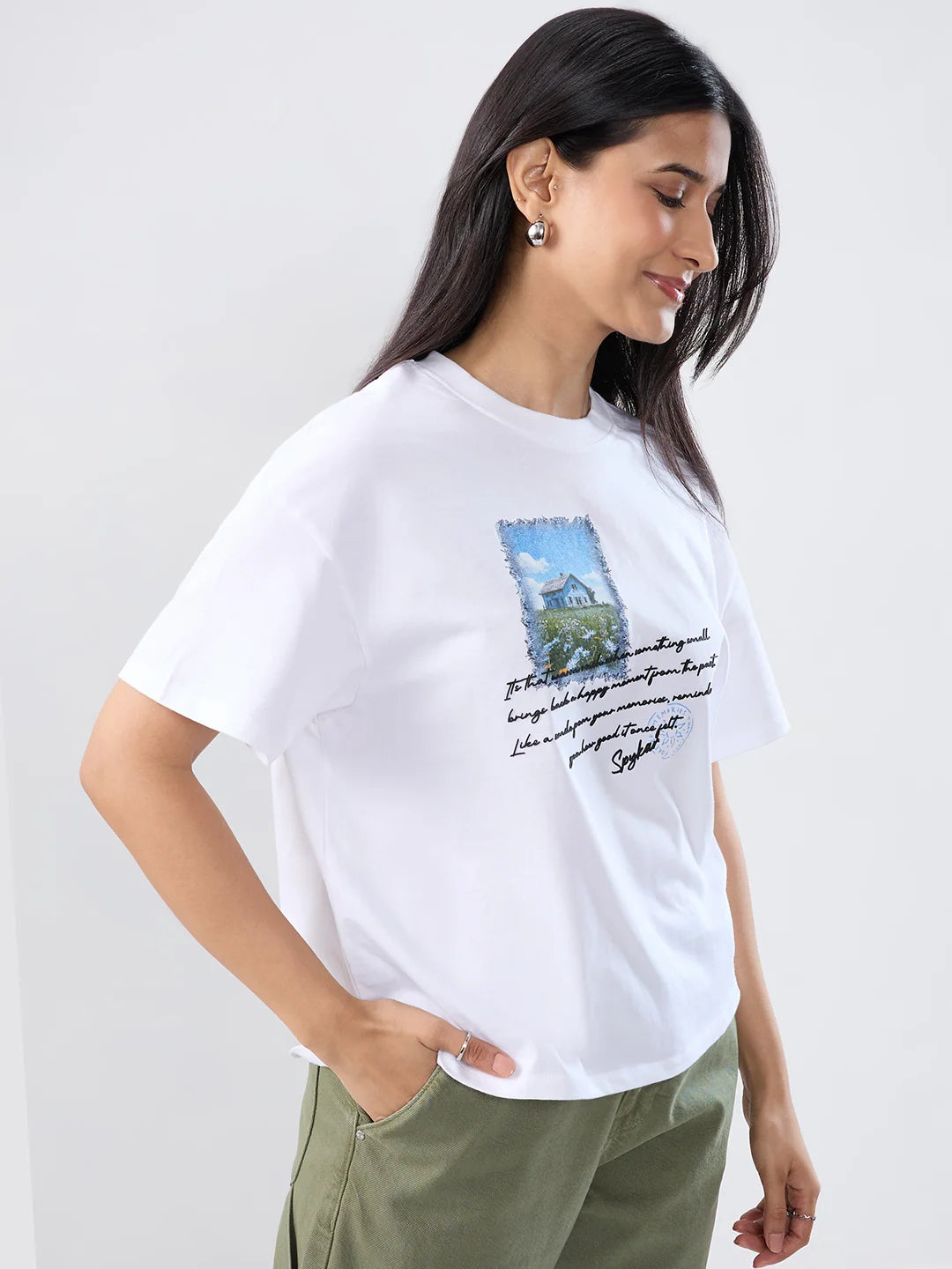 Women T-Shirt Graphic White Oversized Fit
