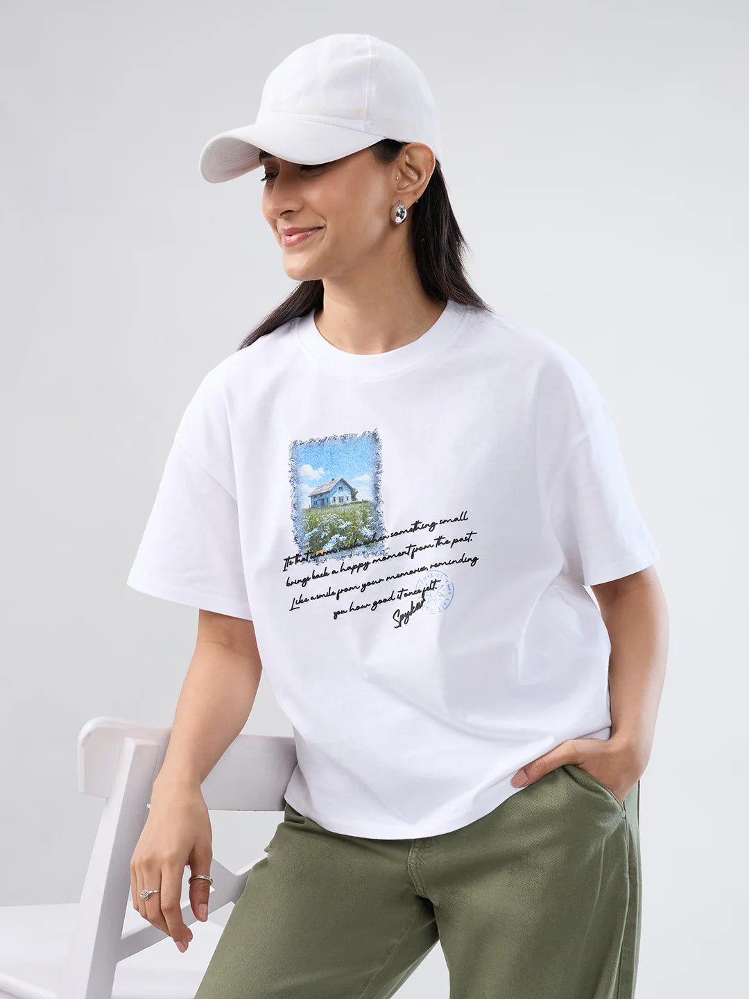 Women T-Shirt Graphic White Oversized Fit