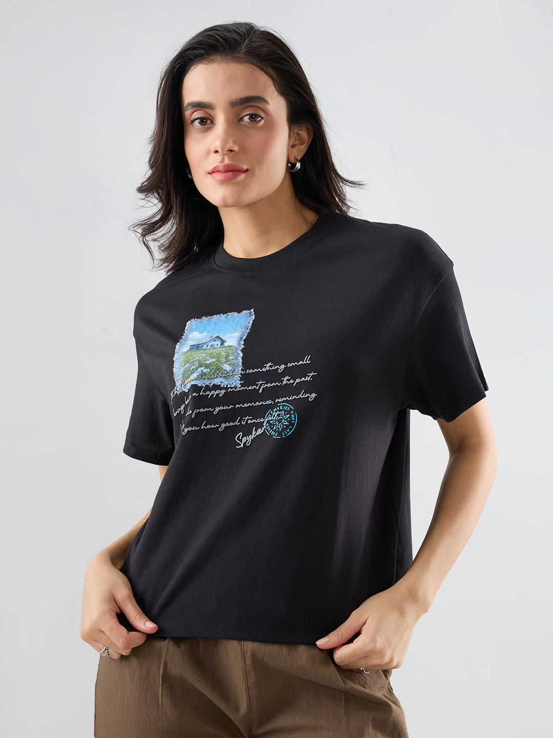 Women T-Shirt Graphic Black Oversized Fit