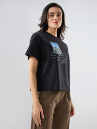 Women T-Shirt Graphic Black Oversized Fit