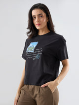 Women T-Shirt Graphic Black Oversized Fit