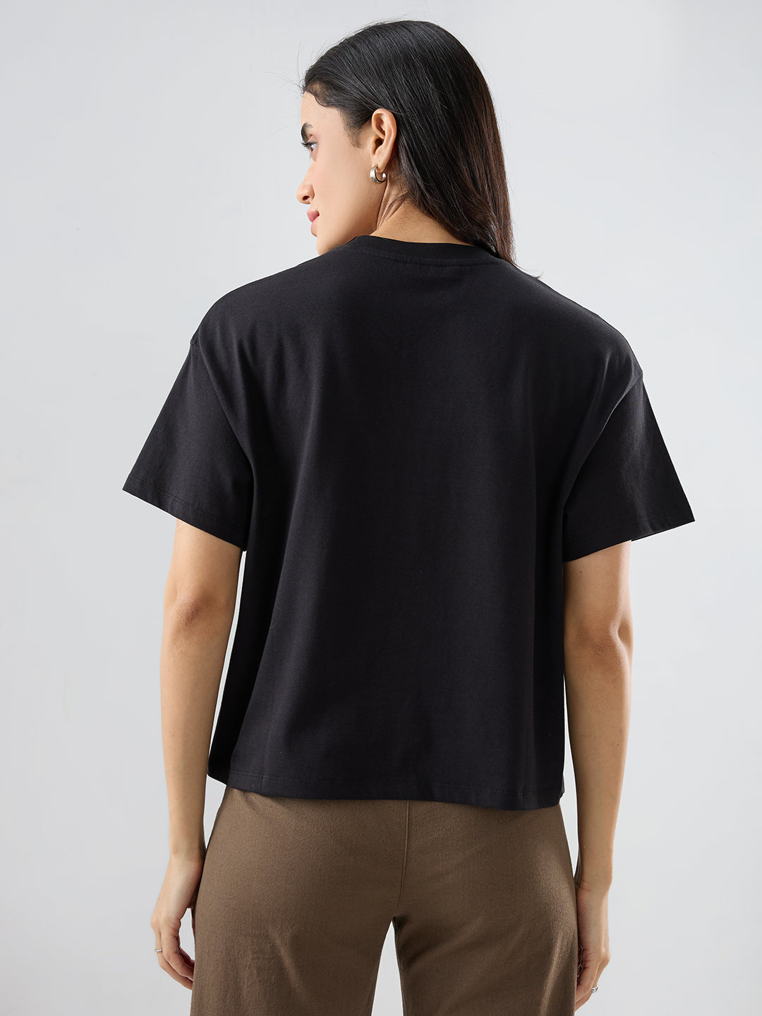 Women T-Shirt Graphic Black Oversized Fit
