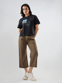 Women T-Shirt Graphic Black Oversized Fit