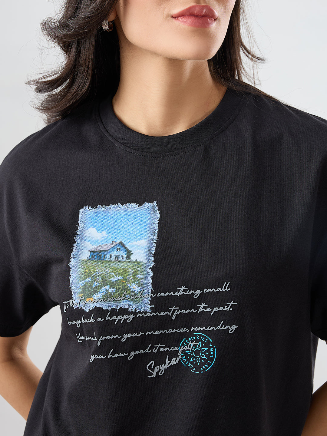 Women T-Shirt Graphic Black Oversized Fit