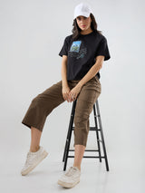 Women T-Shirt Graphic Black Oversized Fit