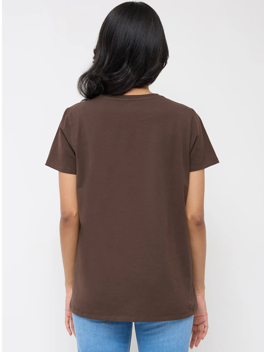 Women T-Shirt Graphic Brown Regular Fit