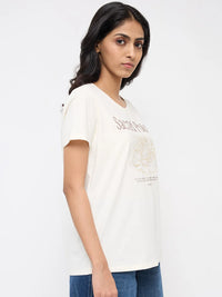 Women T-Shirt Graphic White Regular Fit