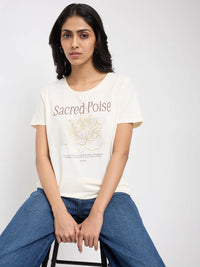 Women T-Shirt Graphic White Regular Fit