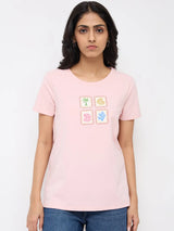 Women T-Shirt Graphic Pink Regular Fit