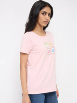 Women T-Shirt Graphic Pink Regular Fit