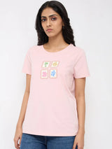 Women T-Shirt Graphic Pink Regular Fit