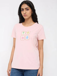 Women T-Shirt Graphic Pink Regular Fit