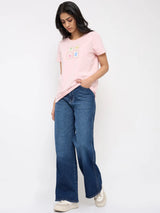 Women T-Shirt Graphic Pink Regular Fit
