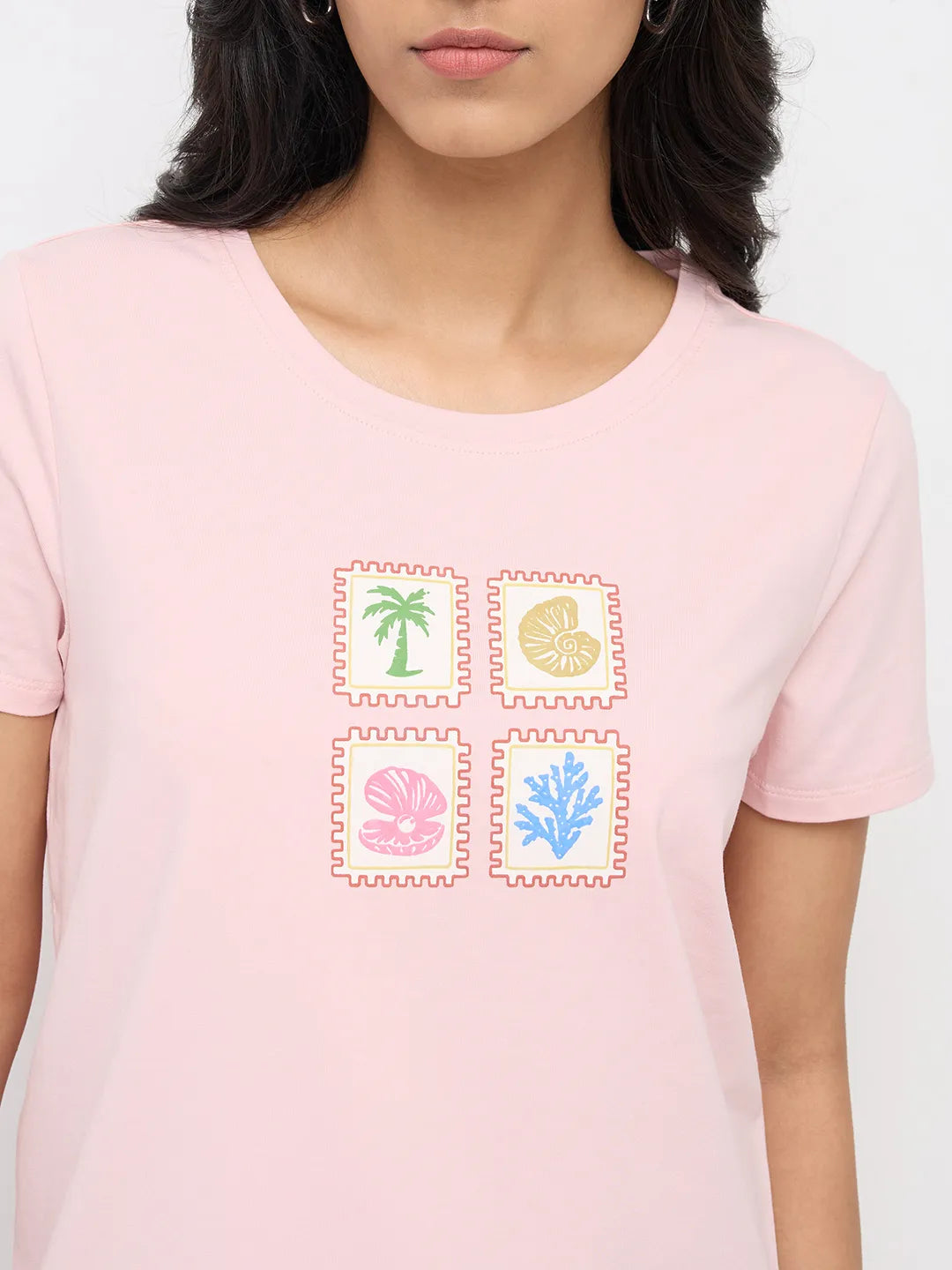 Women T-Shirt Graphic Pink Regular Fit