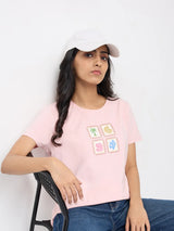 Women T-Shirt Graphic Pink Regular Fit