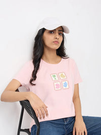 Women T-Shirt Graphic Pink Regular Fit