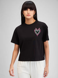 Women T-Shirt Solid Black Oversize Fit