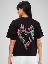 Women T-Shirt Solid Black Oversize Fit
