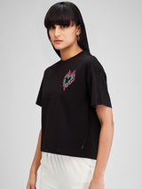Women T-Shirt Solid Black Oversize Fit