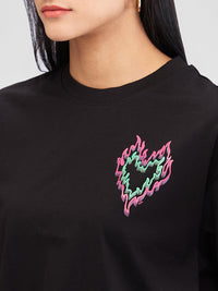 Women T-Shirt Solid Black Oversize Fit