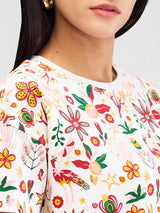 Women T-Shirt White Print Boxy Fit