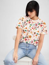 Women T-Shirt White Print Boxy Fit