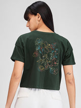 Women T-Shirt Solid Green Boxy Fit
