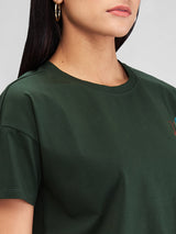 Women T-Shirt Solid Green Boxy Fit