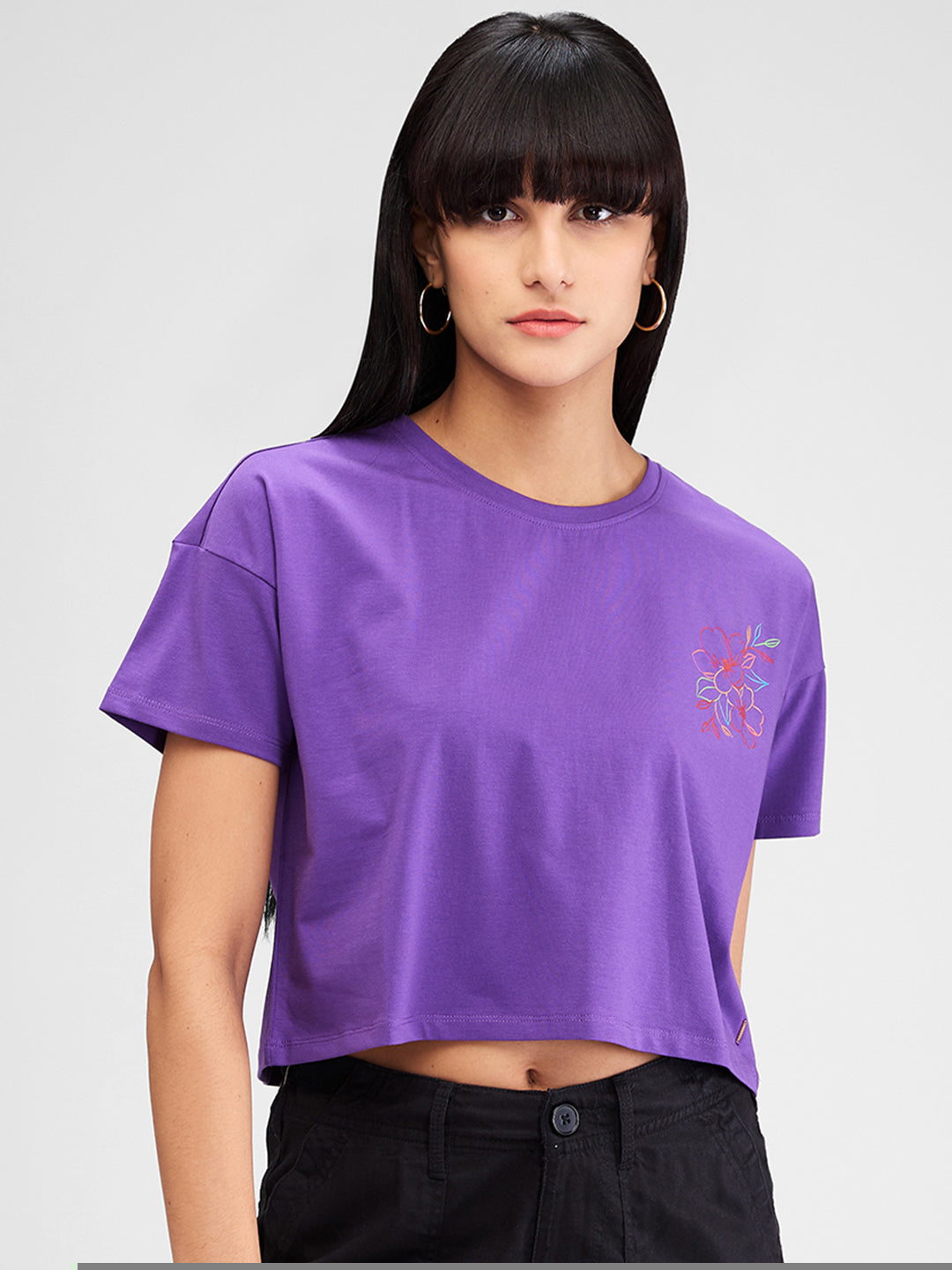 Women T-Shirt Purple Boxy Fit